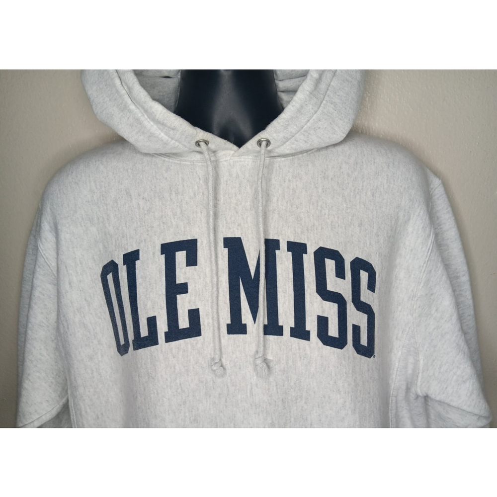 Ole Miss Rebels Men’s Medium Hoodie Gray Sweatshirt Champion Reverse Weave Hvwt - Picture 2 of 10